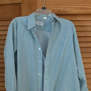 Men's Green Striped Casual Button Down Shirt